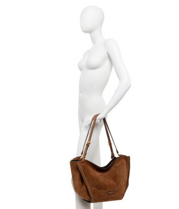 Сумка из замши GIANNI CHIARINI BLOOM 12037 с контрастной строчкой коричневая