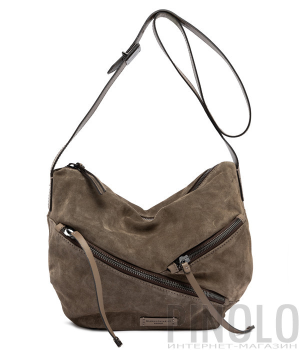 Замшевая сумка GIANNI CHIARINI SHANIA 11510 с карманами серо-коричневая