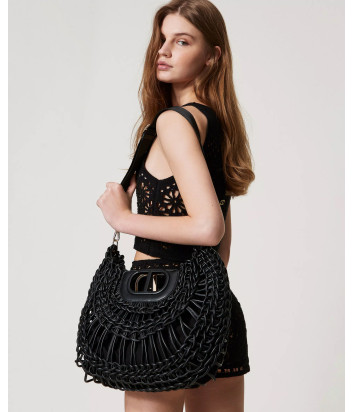 Сумка-шоппер TWINSET 251TD8190 плетенная с эффектом наппы черная
