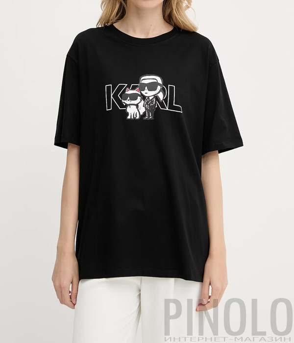 Хлопковая футболка KARL LAGERFELD A3W17084 черная с рисунком