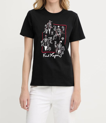 Бавовняна футболка KARL LAGERFELD A3W17099 з принтом чорна
