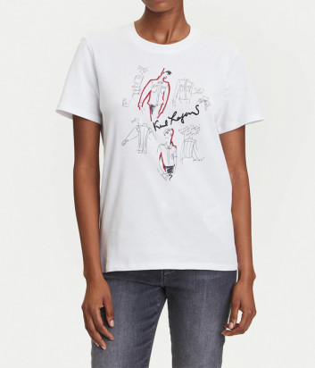 Бавовняна футболка KARL LAGERFELD A3W17099 з принтом біла