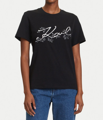 Бавовняна футболка KARL LAGERFELD A3W17018 з вишитим логотипом чорна