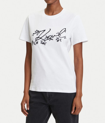 Хлопковая футболка KARL LAGERFELD A3W17018 с вышитым логотипом белая