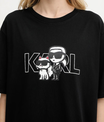 Хлопковая футболка KARL LAGERFELD A3W17084 черная с рисунком