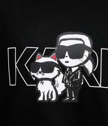 Хлопковая футболка KARL LAGERFELD A3W17084 черная с рисунком