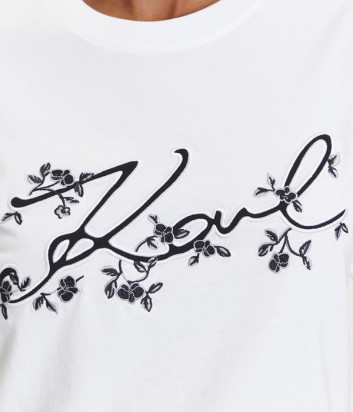 Хлопковая футболка KARL LAGERFELD A3W17018 с вышитым логотипом белая