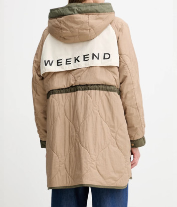 Двусторонняя утепленная парка WEEKEND Max Mara ALCAMO с капюшоном бежево-зеленая