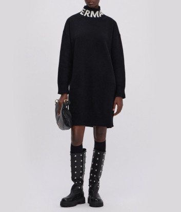 Платье-свитер макси из шерсти ERMANNO FIRENZE D47EQ026E01 с логотипом черное