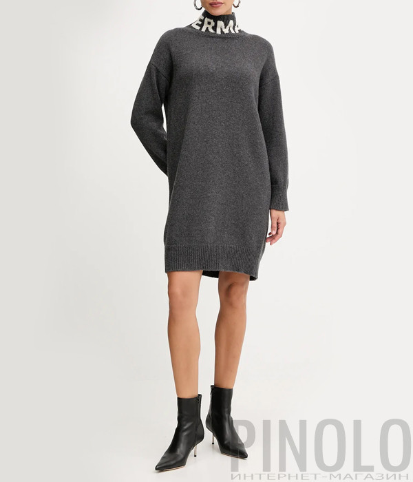Платье-свитер макси из шерсти ERMANNO FIRENZE D47EQ026E01 с логотипом серое