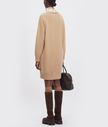 Платье-свитер макси из шерсти ERMANNO FIRENZE D47EQ026E01 с логотипом цвета кэмел