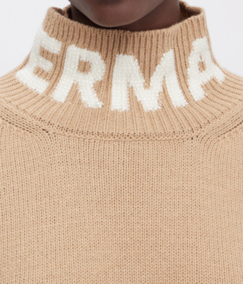 Платье-свитер макси из шерсти ERMANNO FIRENZE D47EQ026E01 с логотипом цвета кэмел