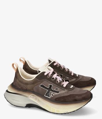 Женские кроссовки PREMIATA HILL 7896 на платформе коричневые