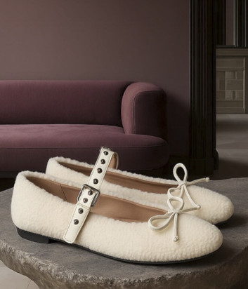 Плюшевые балетки BIBI LOU 730Z92VK с ремешком молочные