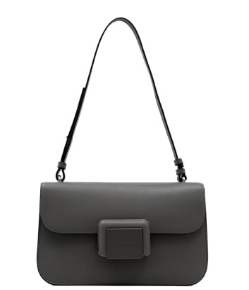 Сумка-багет в гладкой коже CROMIA 1406059 с откидным клапаном черная