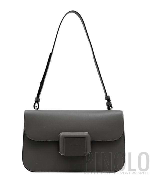 Сумка-багет в гладкой коже CROMIA 1406059 с откидным клапаном черная