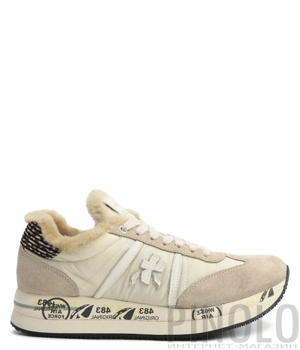 Кожаные кроссовки на меху PREMIATA CONNY 7689M бежевые