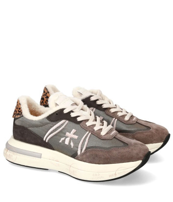 Женские кроссовки на меху PREMIATA CASSIE 7072M серо-коричневые