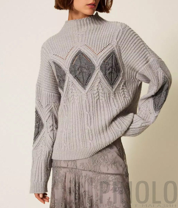 Свитер с ромбовидным узором TWINSET 252TT3290 серый