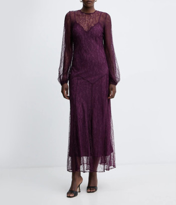 Длинное кружевное платье TWINSET 252TT2261 с комбинацией фиолетовое