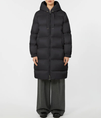Пуховик прямого кроя Max Mara The Cube SEI с капюшоном на завязках черный
