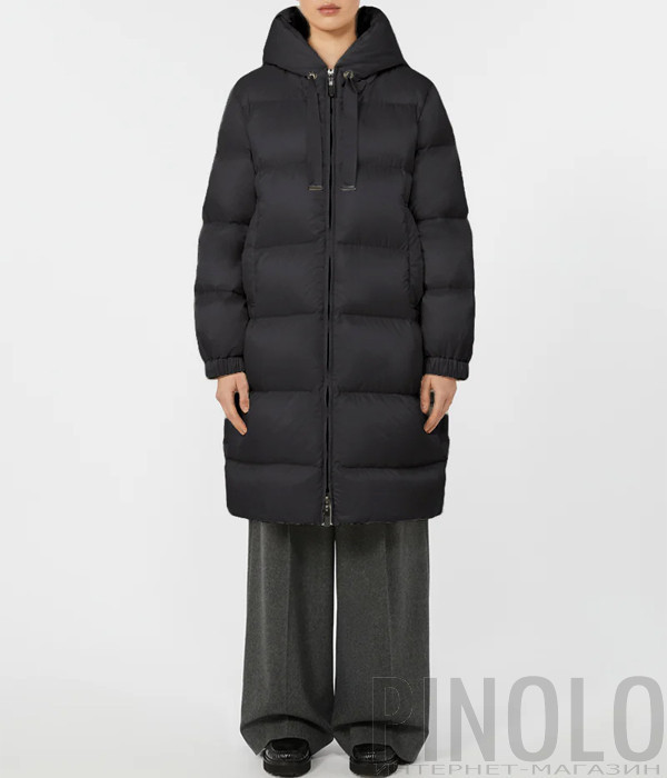 Пуховик прямого кроя Max Mara The Cube SEI с капюшоном на завязках черный