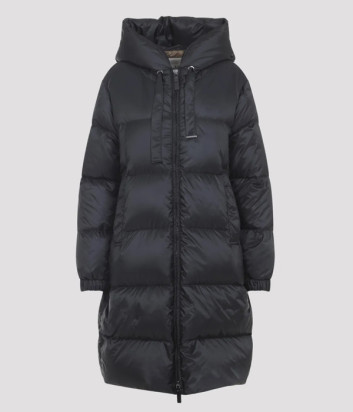 Пуховик прямого кроя Max Mara The Cube SEI с капюшоном на завязках черный