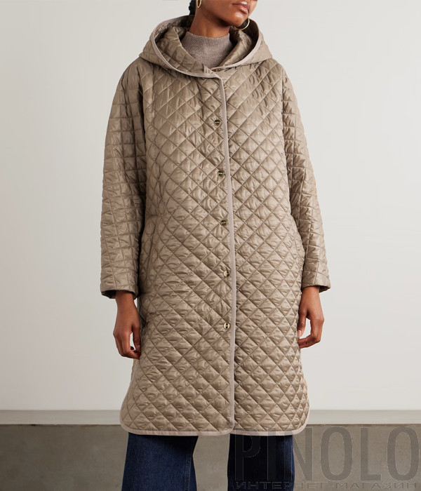 Стеганое пальто с капюшоном Max Mara The Cube JOAN бежевое