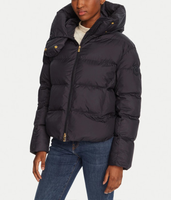 Короткий пуховик PINKO 101602 A2P6 стьобаний з горизонтальним візерунком темно-синій