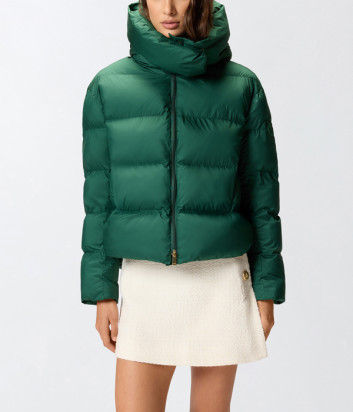 Короткий пуховик PINKO 101602 A2P6 стьобаний з горизонтальним візерунком зелений