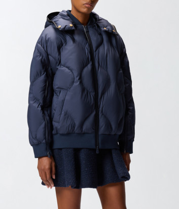 Утеплена куртка-бомбер з капюшоном PINKO 105336 A2OK синя