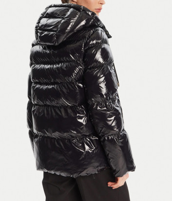 Пуховик из глянцевого нейлона PINKO 101597 A2P7 с капюшоном черный