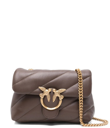 Сумка в стьобаній шкірі PINKO Love Mini Puff 100039 із золотистою фурнітурою коричнева