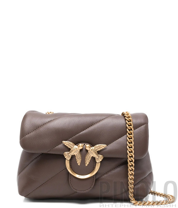 Сумка в стеганной коже PINKO Love Mini Puff 100039 с золотистой фурнитурой коричневая