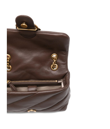 Сумка в стеганной коже PINKO Love Mini Puff 100039 с золотистой фурнитурой коричневая