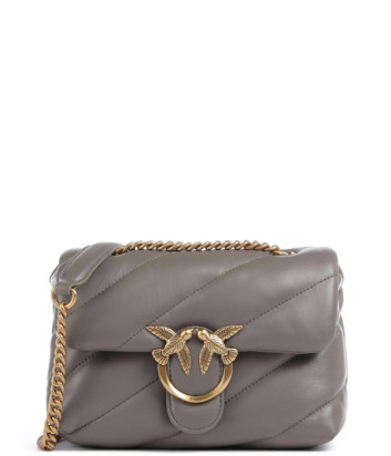 Сумка в стьобаній шкірі PINKO Love Mini Puff 100039 із золотистою фурнітурою сіра