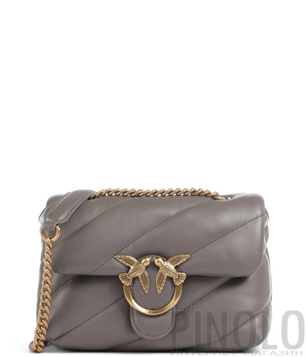 Сумка в стеганной коже PINKO Love Mini Puff 100039 с золотистой фурнитурой серая