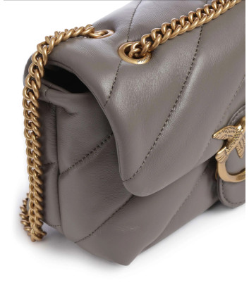 Сумка в стеганной коже PINKO Love Mini Puff 100039 с золотистой фурнитурой серая