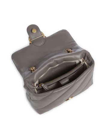 Сумка в стеганной коже PINKO Love Mini Puff 100039 с золотистой фурнитурой серая