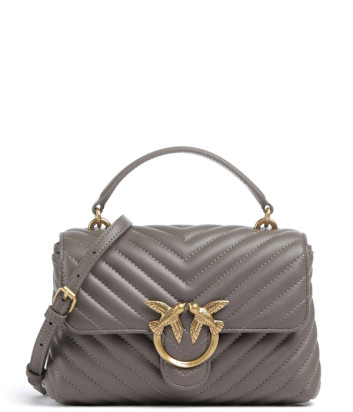 Сумка в стьобаній шкірі PINKO Love Lady Puff Mini 100044 із золотистою фурнітурою сіра