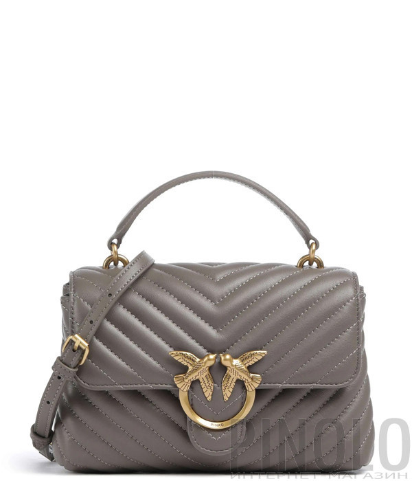 Сумка в стеганной коже PINKO Love Lady Puff Mini 100044 с золотистой фурнитурой серая