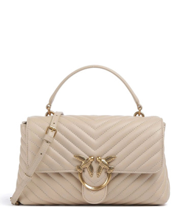 Сумка в стьобаній шкірі PINKO Love Lady Puff Classic 100043 із золотистою фурнітурою бежева