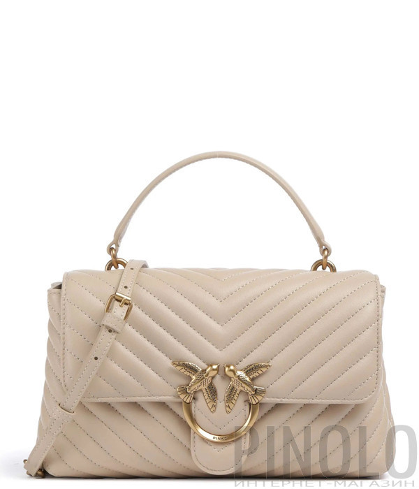Сумка в стьобаній шкірі PINKO Love Lady Puff Classic 100043 із золотистою фурнітурою бежева