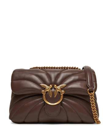 Шкіряна сумка PINKO Classic Puff Butterfly 100038 із золотистою фурнітурою коричнева