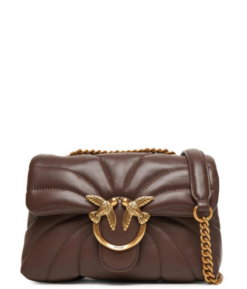Сумка в стьобаній шкірі PINKO Mini Puff Butterfly 100039 із золотистою фурнітурою коричнева