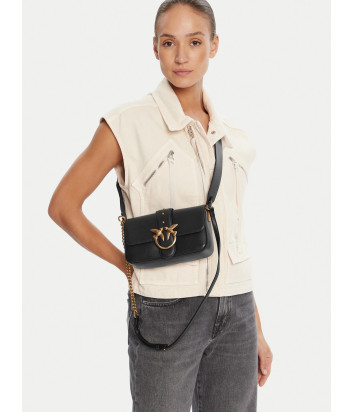 Кожаная сумка PINKO Love One Mini Slouchy 104340 с золотистой фурнитурой черная