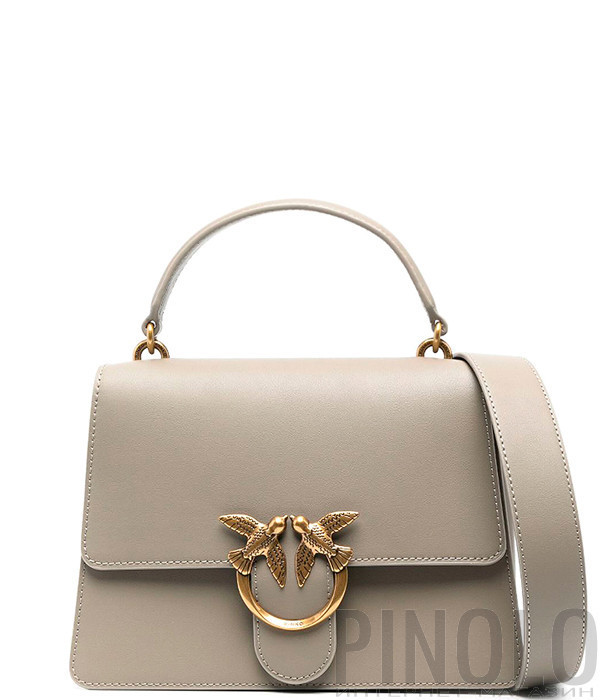 Сумка в гладкій шкірі PINKO Classic Love One Top Handle 100066 золотиста фурнітура сіра