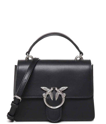 Сумка в гладкій шкірі PINKO Mini Love One Top Handle 100071 із сріблястою фурнітурою чорна