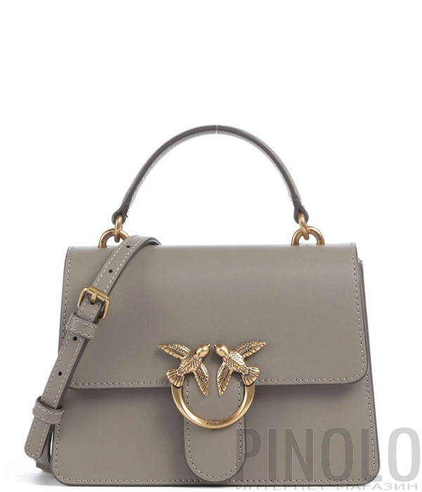 Сумка в гладкой коже PINKO Mini Love One Top Handle 100071 с золотистой фурнитурой серая