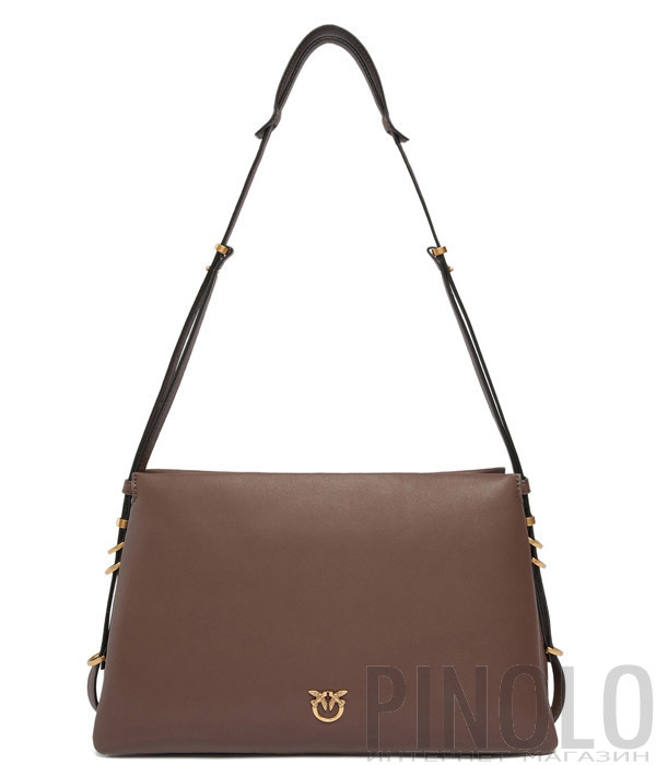 Кожаная сумка через плечо PINKO Triplet 105161 с тремя отделениями коричневая